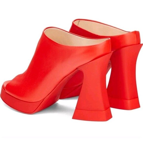 AGL ATTILIO GIUSTI LEOMBRUNI Red JANIS Slip-on Open Toe Mule Platform Heels 10 - Picture 1 of 16
